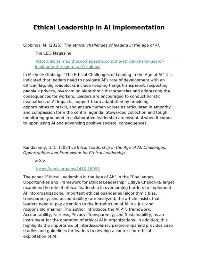 Ethical Leadership in AI Implementation | PDF | Artificial Intelligence ...