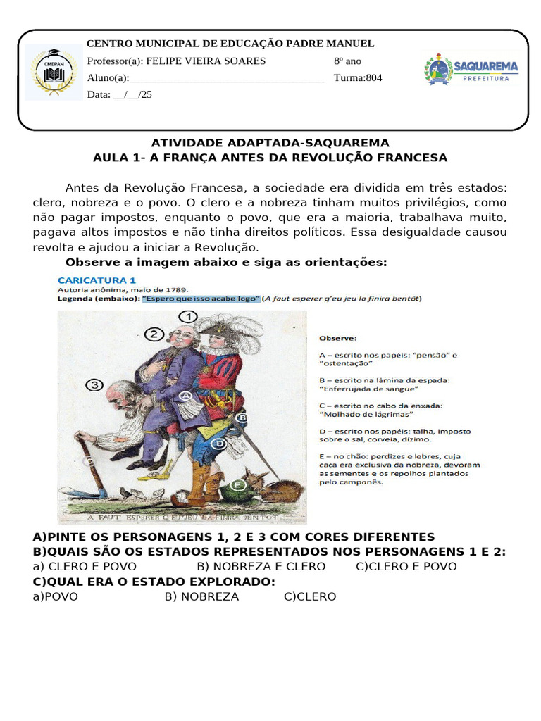 Atividade Adaptada: Revolução Francesa | PDF