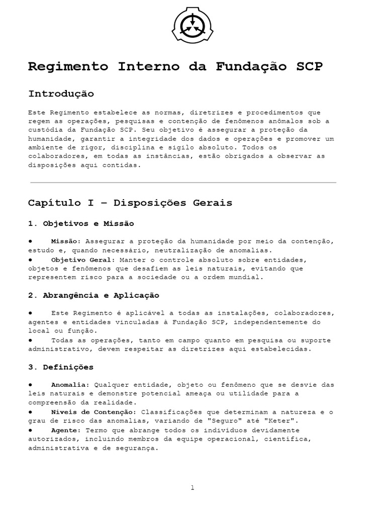 Regimento da Fundação SCP | PDF | Segurança de computadores | Segurança