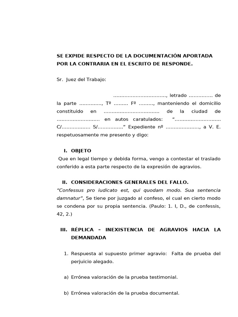 Contestación a Agravios en Juicio Laboral | PDF