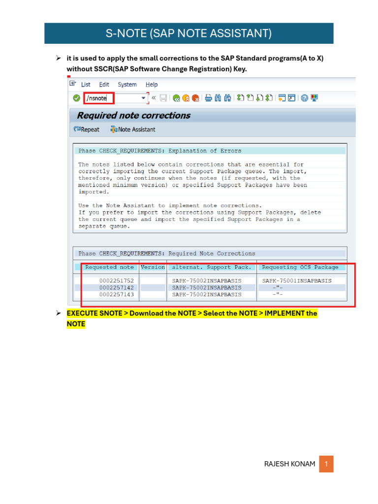 SAP Note Assistant Guide | PDF