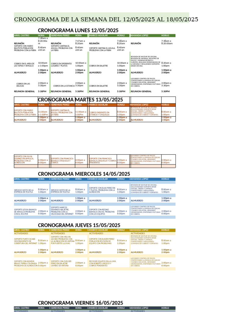 Cronograma de La Semana | PDF
