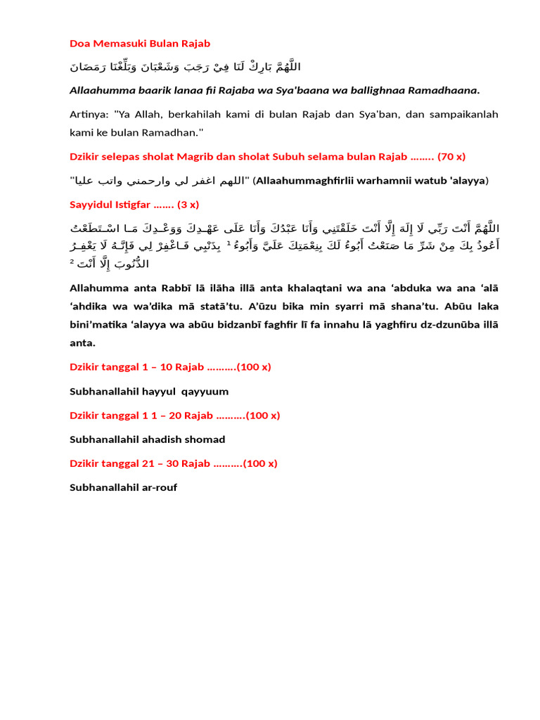 Doa Memasuki Bulan Rajab Pdf