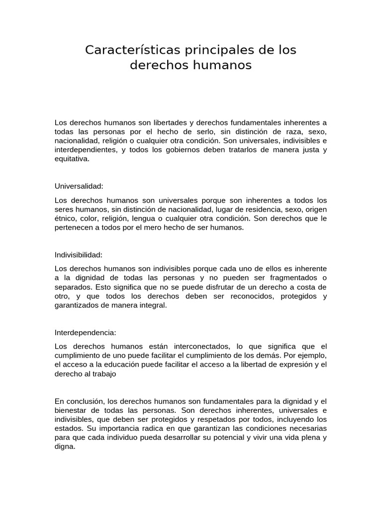 Características Principales de Los Derechos Humanos | PDF