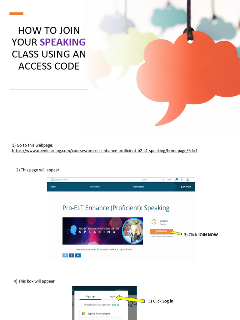 Speaking: How To Join Your Class Using An Access Code | PDF