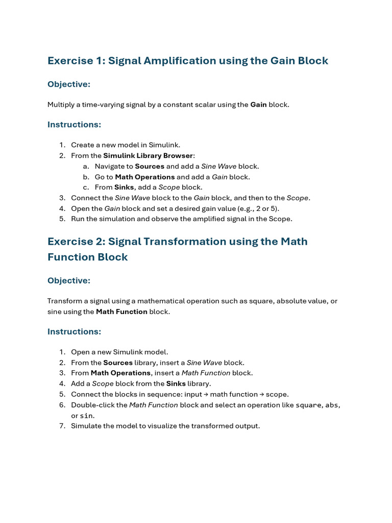Simulink Signal Processing Exercises | PDF