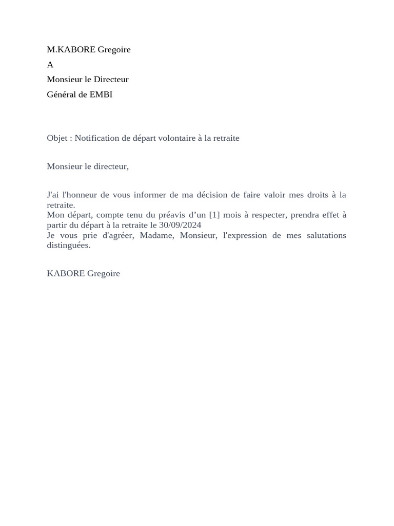 Notification de départ à la retraite | PDF