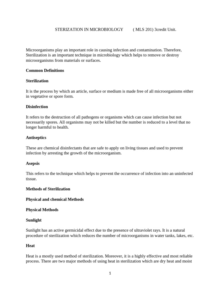 Microbiology Sterilization Techniques | PDF | Disinfectant ...