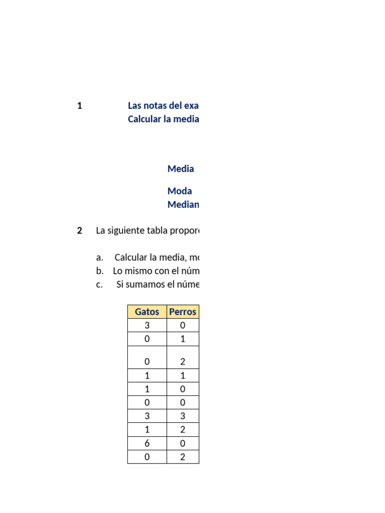 Ejercicios de Media, Moda y Mediana | PDF | Matemáticas