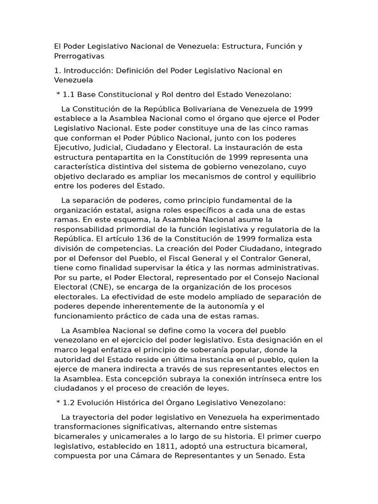 Estructura y Funciones de la AN en Venezuela | PDF | Inmunidad ...