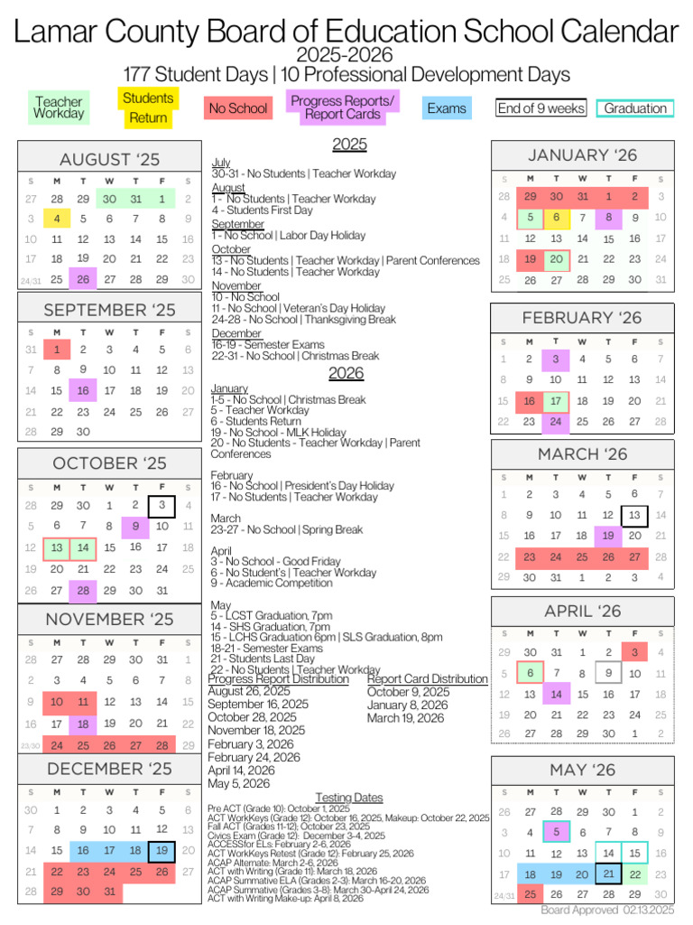 Lamar County School Calendar 2025-26 | PDF | Academic Term | Entertainment Events