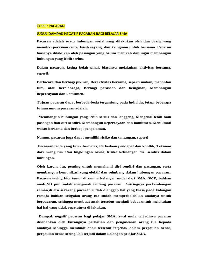 Dampak Pacaran pada Remaja SMA | PDF