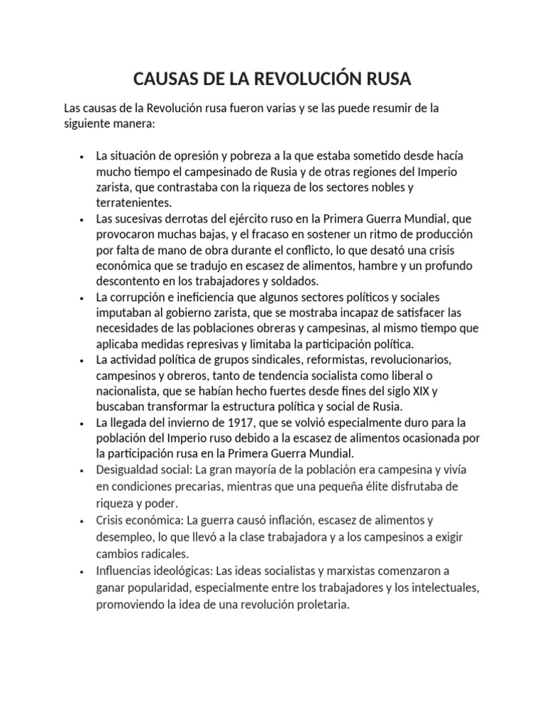 Causas de La Revolución Rus1 | PDF | Imperio ruso | revolución rusa