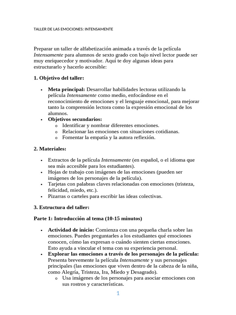 Taller de Las Emociones Intensamente | PDF | Las emociones | Ira