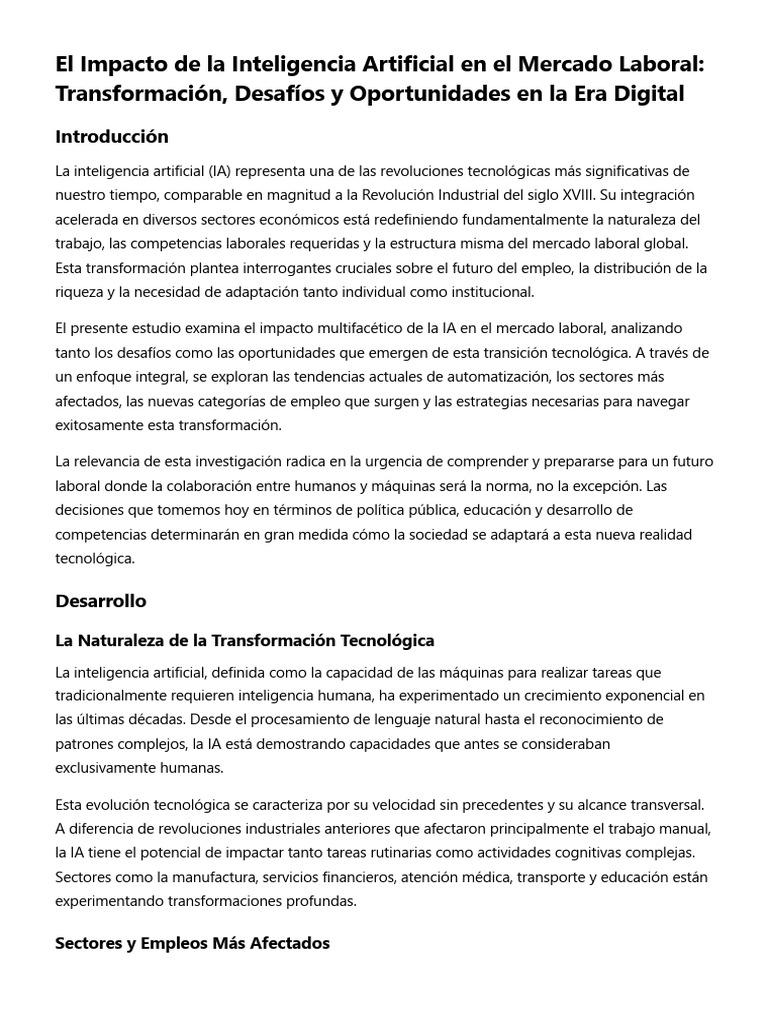 Impacto de la IA en el Empleo Actual | PDF | Inteligencia artificial ...