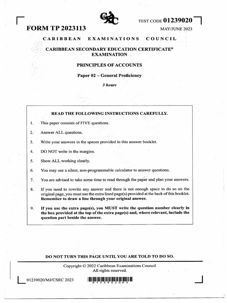 CSEC Principles of Accounts P2 2023 MJ | PDF | Cost Of Goods Sold ...