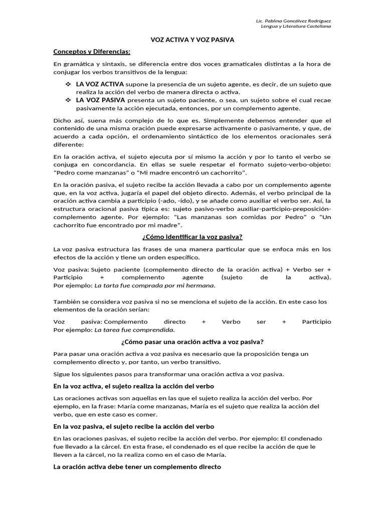 04 Voz Activa y Voz Pasiva - Material | PDF | Asunto (gramática) | Verbo