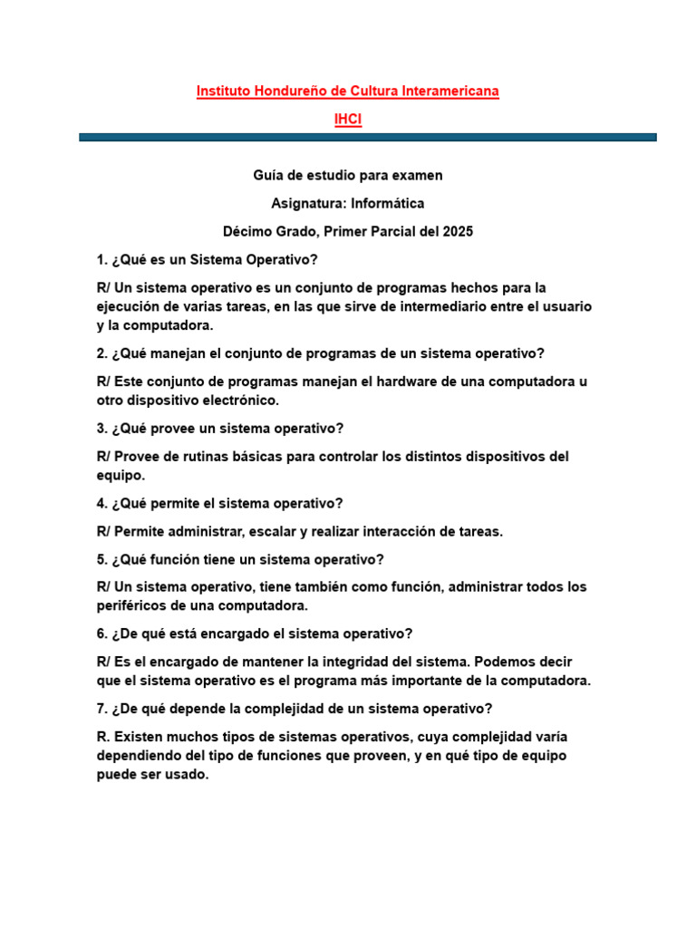 Guía de Décimo Grado | PDF | Sistema operativo | Hardware de la computadora