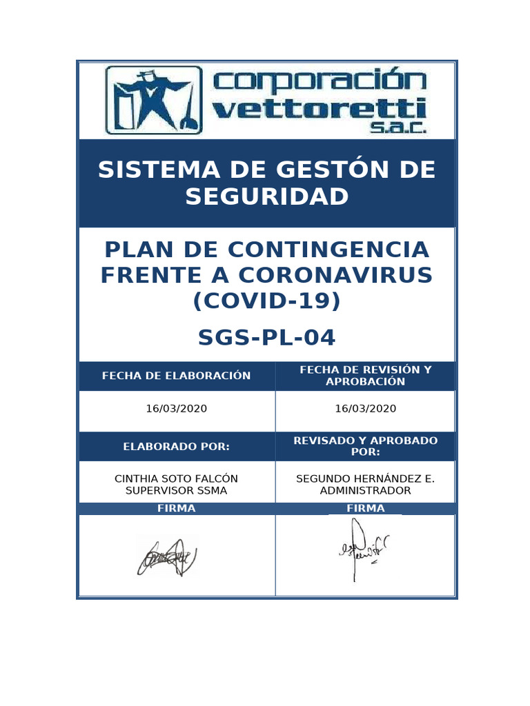 Sgs PL 04 Plan Covid19 | PDF | Lavado de manos | Medicina