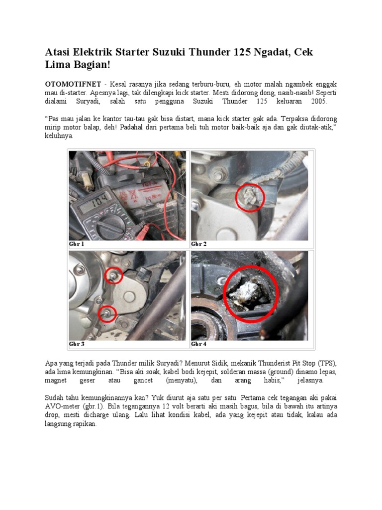Atasi Elektrik Starter Suzuki Thunder 125 Ngadat