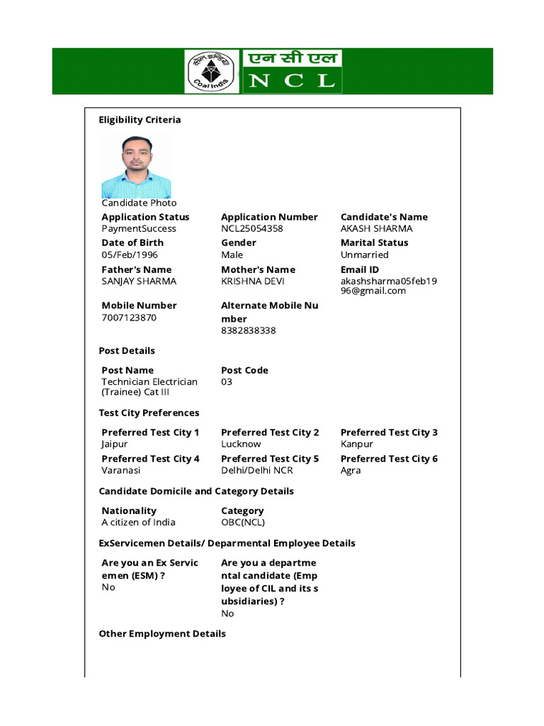 NCL Technician Electrician Application 2025 | PDF | Apprenticeship ...