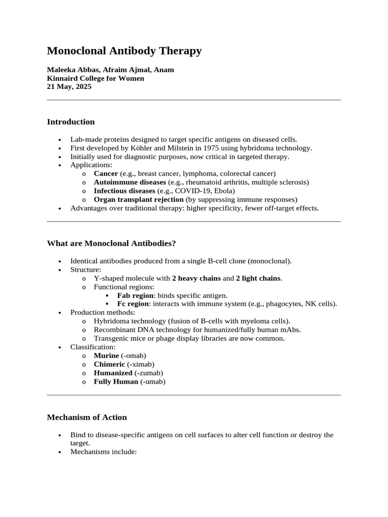 Monoclonal Antibody Therapy Overview | PDF | Monoclonal Antibody | Medicine