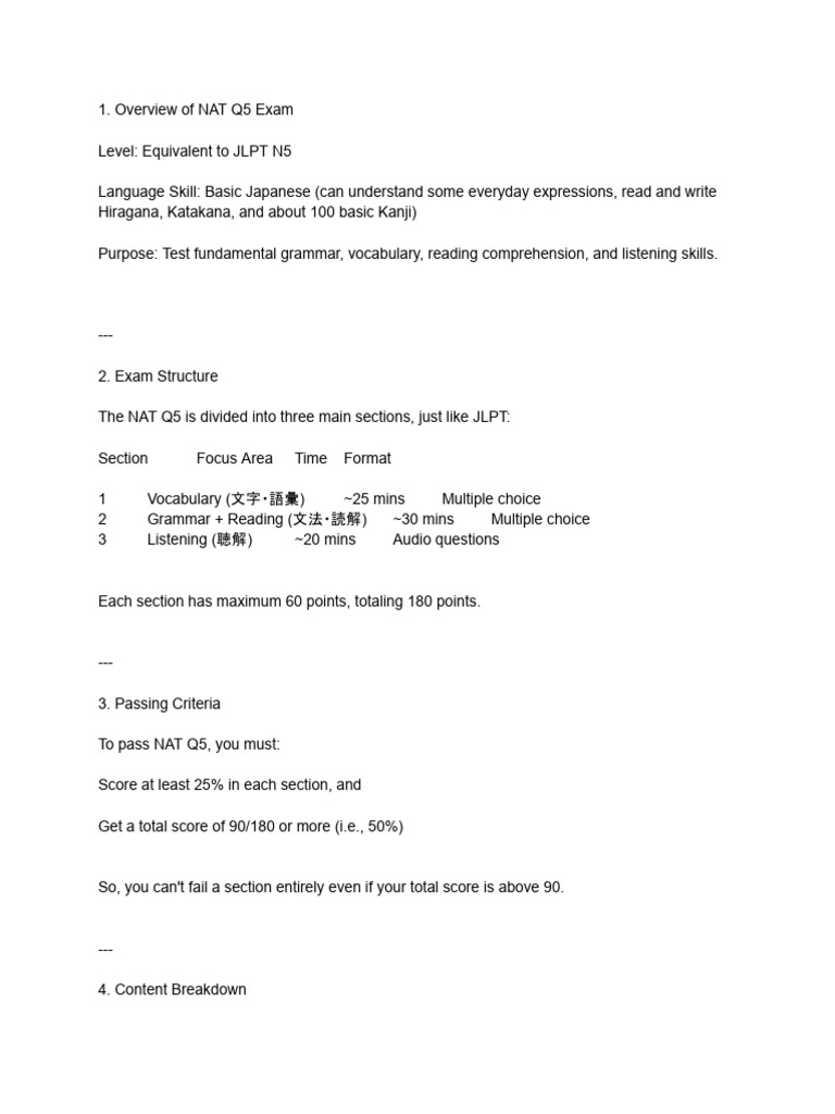 NAT Q5 Exam Overview and Guidelines | PDF | Japanese Language ...