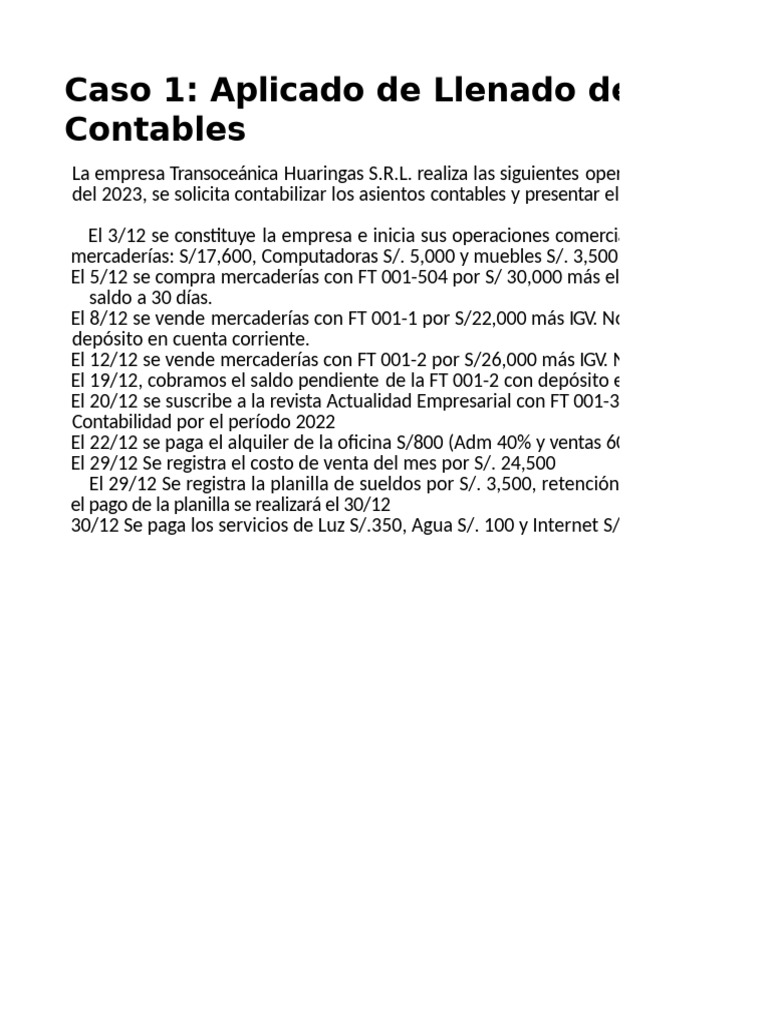 Asientos Contables de Transoceánica SRL | PDF | Corporaciones ...