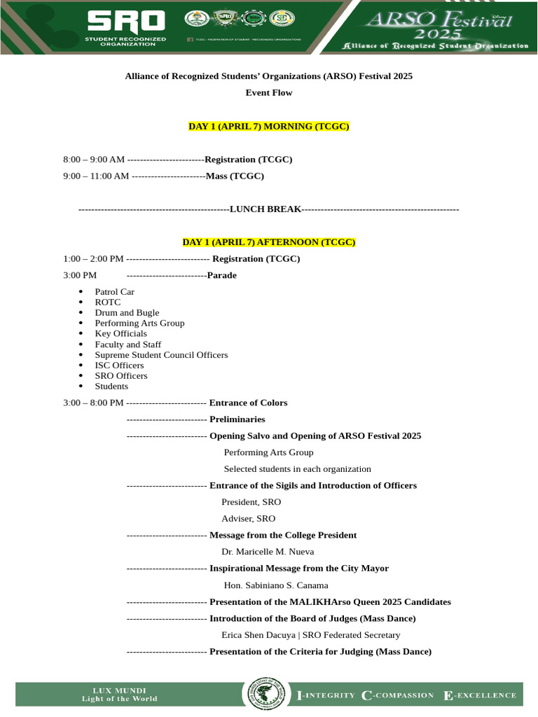ARSO Festival 2025 Event Schedule | PDF