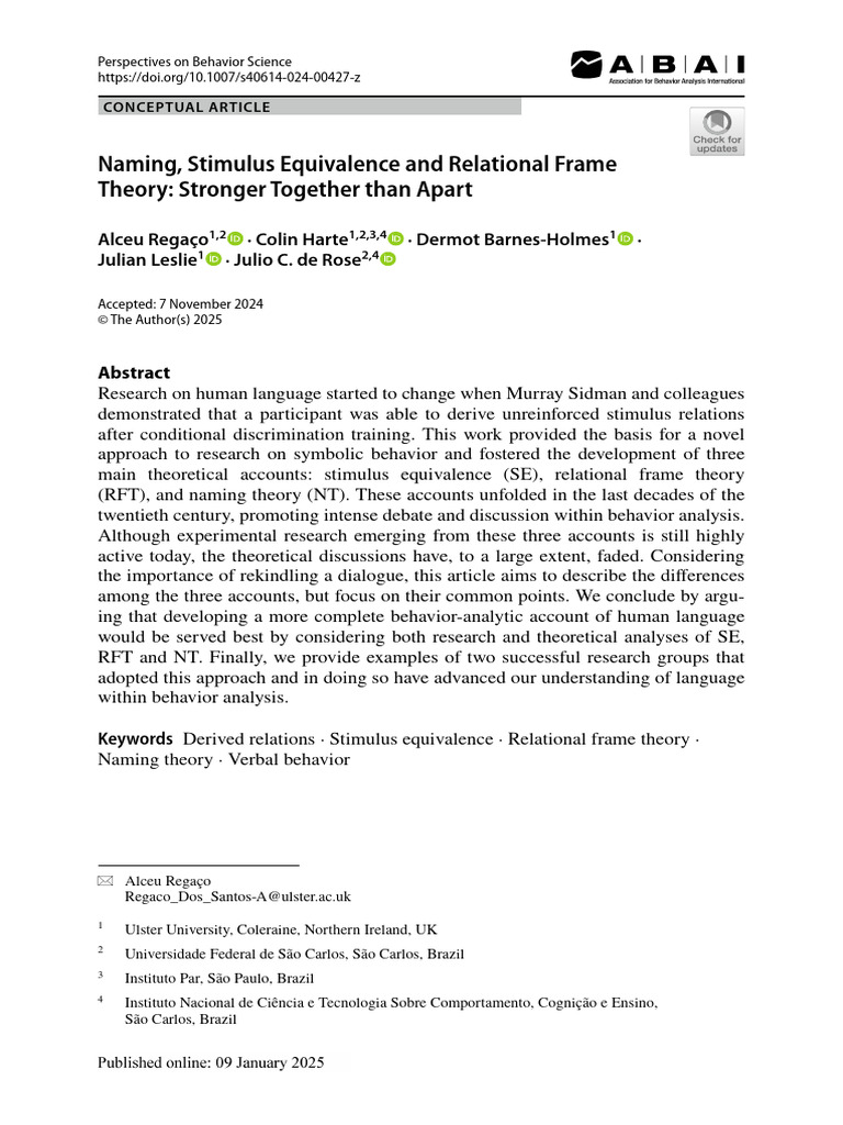 Regaço Et Al. (2024) - Naming, Stimulus Equivalence and Relational ...