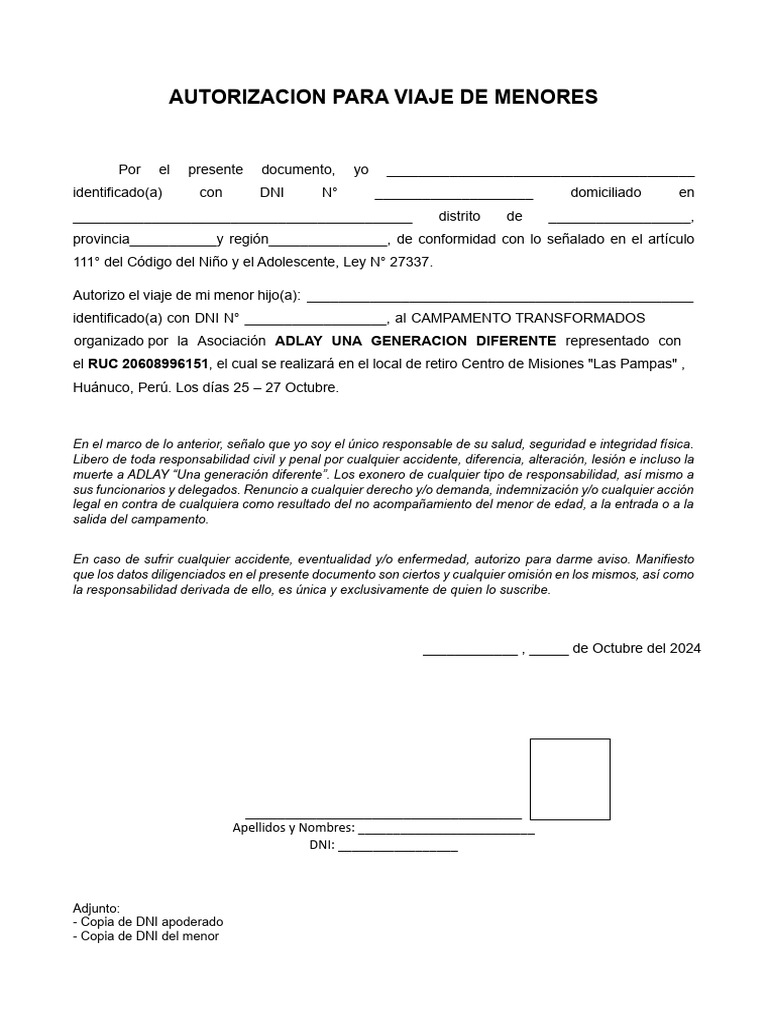 Autorización de Viaje para Menores | PDF