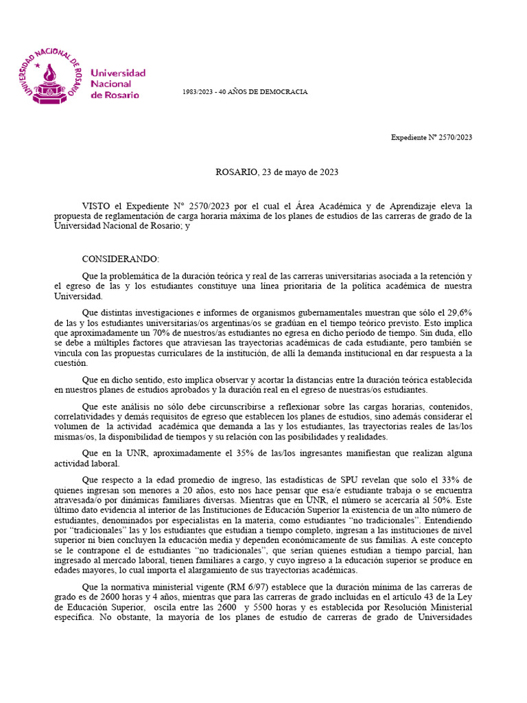 Reglamentación Carga Horaria UNR | PDF | Plan de estudios
