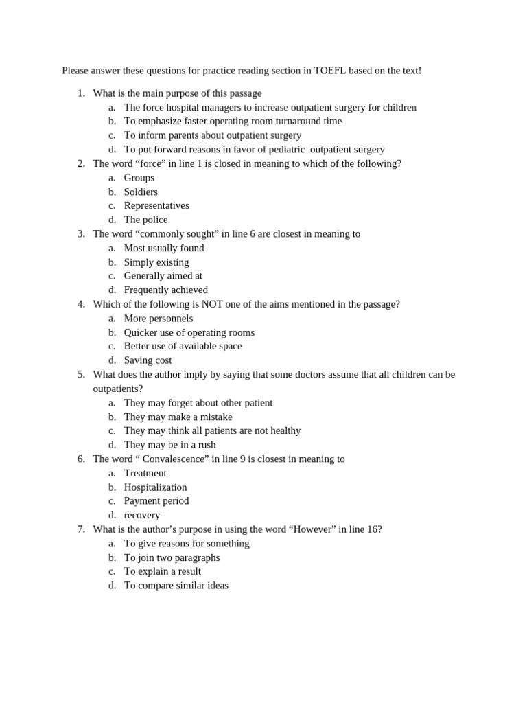 Please answer these questions for practice reading section in TOEFL ...