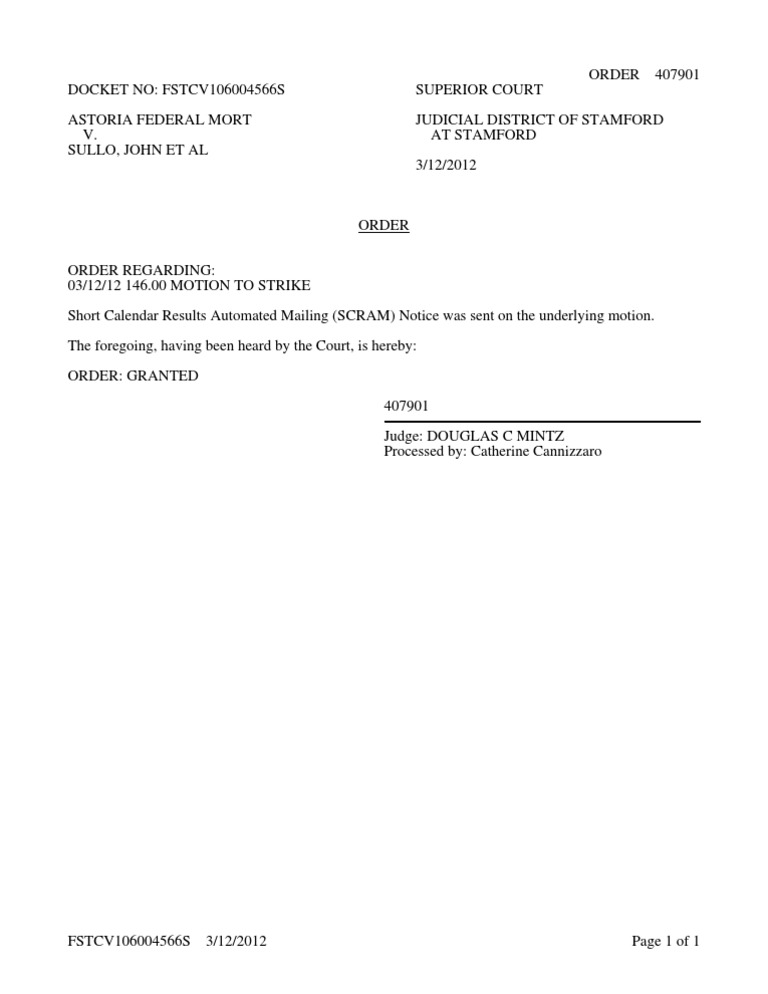 Order Granting Motions To Strike Affidavits of Debt | PDF