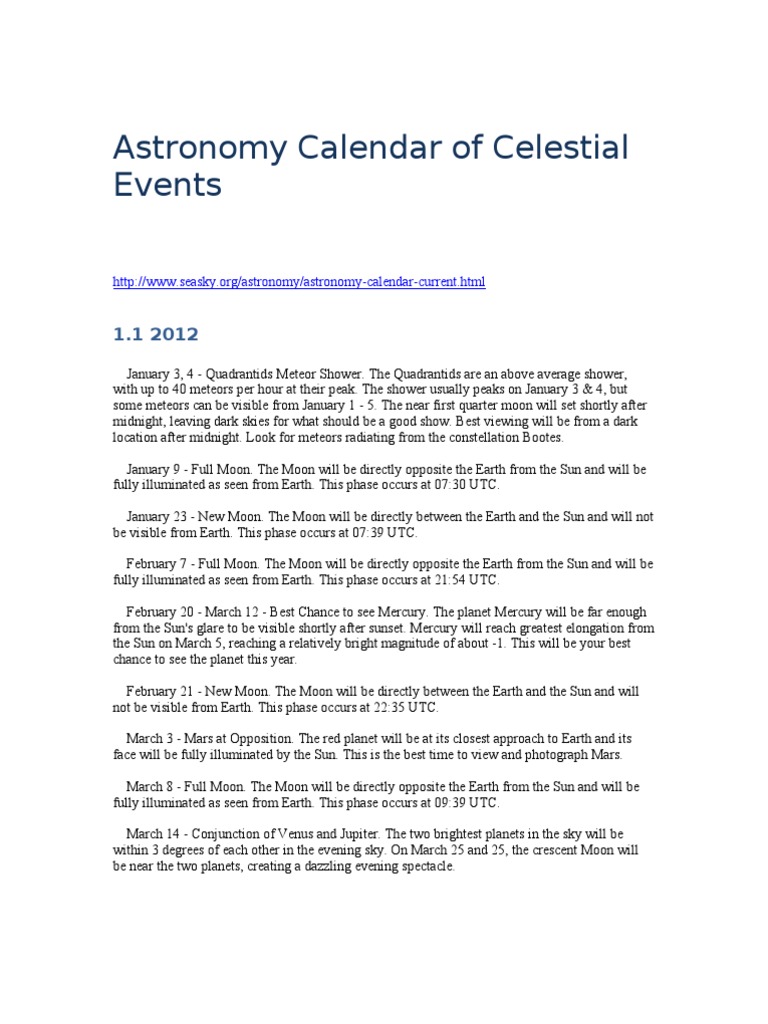 Astronomy Calendar of Celestial Events PDF Solar Eclipse Moon