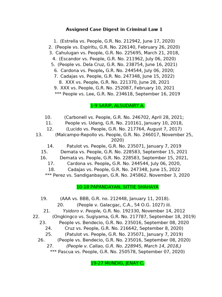 CrimLaw 1 Cases To Be Digest | PDF
