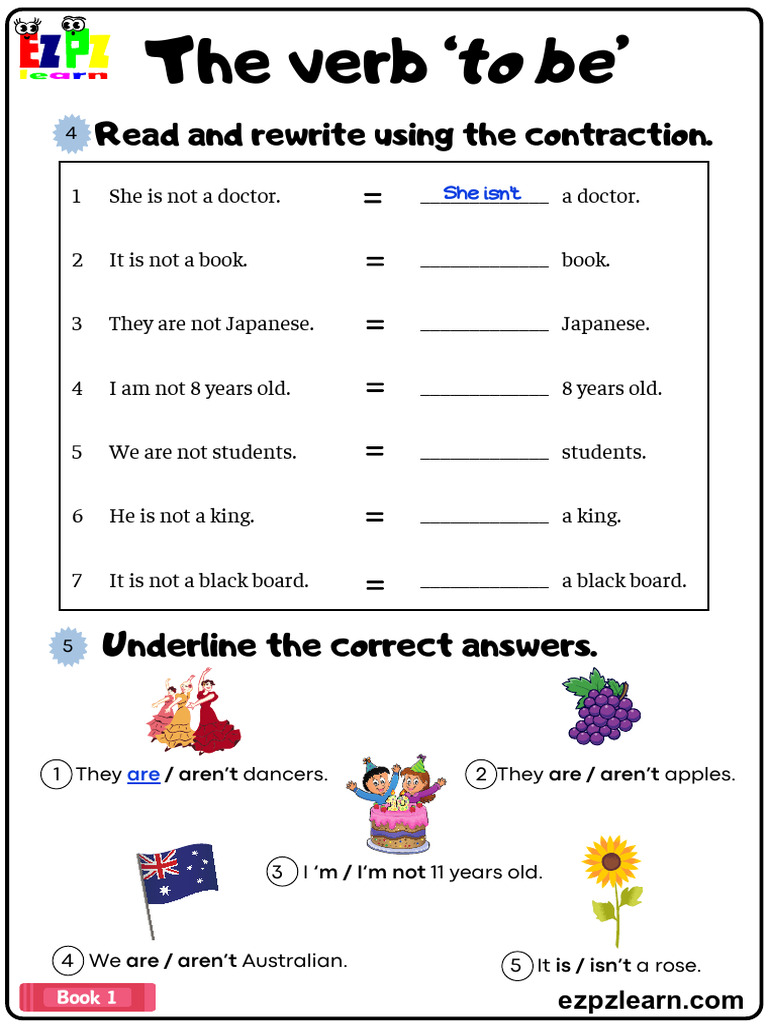The Verb To Be Simple Present Fill in Contractions Grammar Worksheet ...