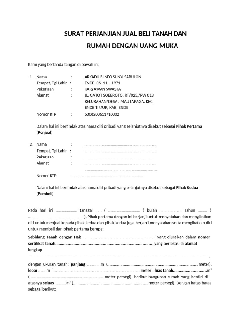 Perjanjian Jual Beli Tanah dan Rumah | PDF