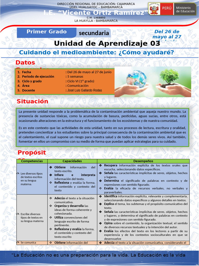 UNIDAD DE APRENDIZAJE 3 - PRIMERO - COM | PDF | Maestros | Aprendizaje