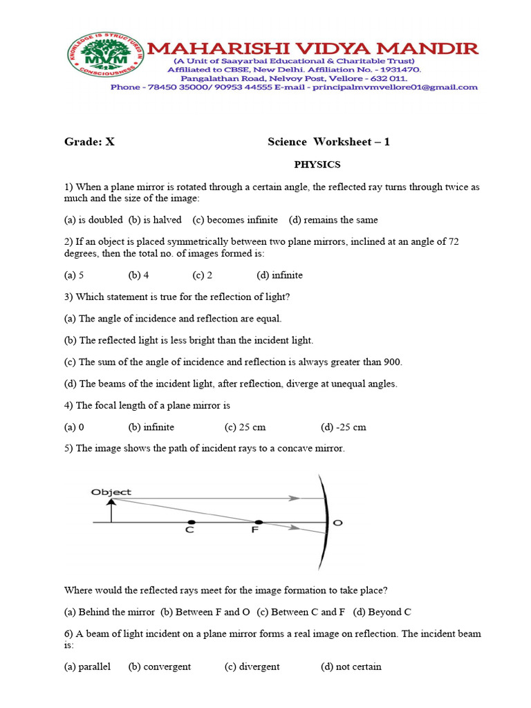 Grade X Science Worksheet: Physics, Chemistry, Biology | PDF | Chemical ...