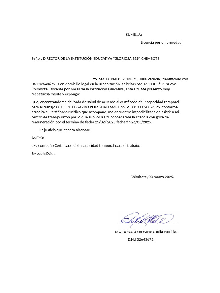 SUMILLA Solicitud | PDF