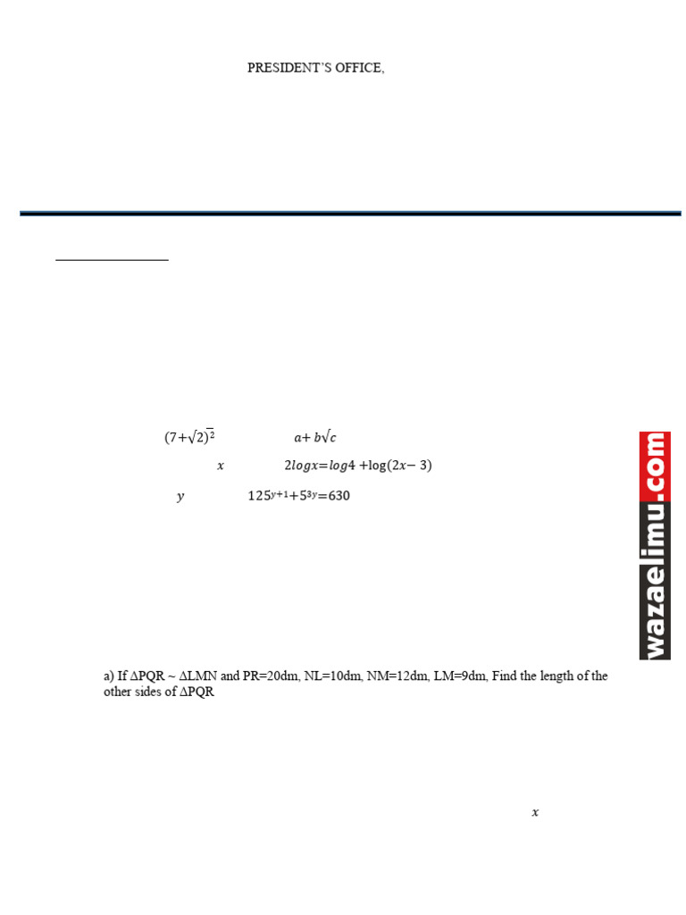 Form Three Terminal Mathematics Exam | PDF | Function (Mathematics ...