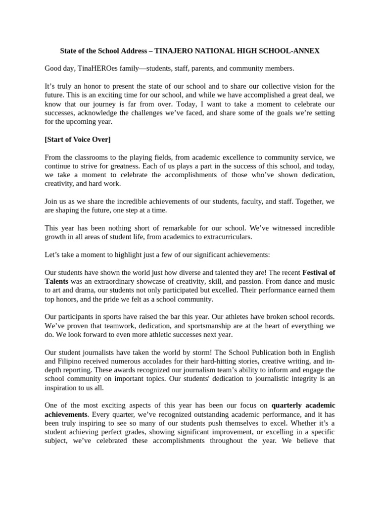 State of the School Address | PDF | Learning | Behavior Modification