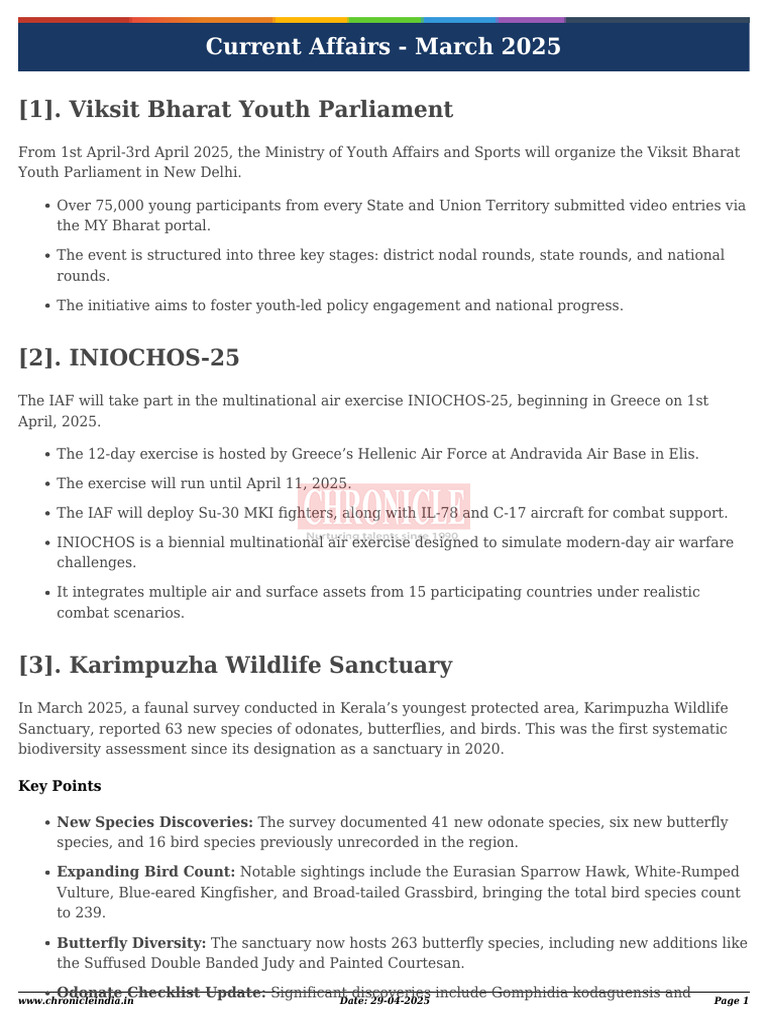March 2025 Current Affairs Overview | PDF | Cost Of Living | Milky Way