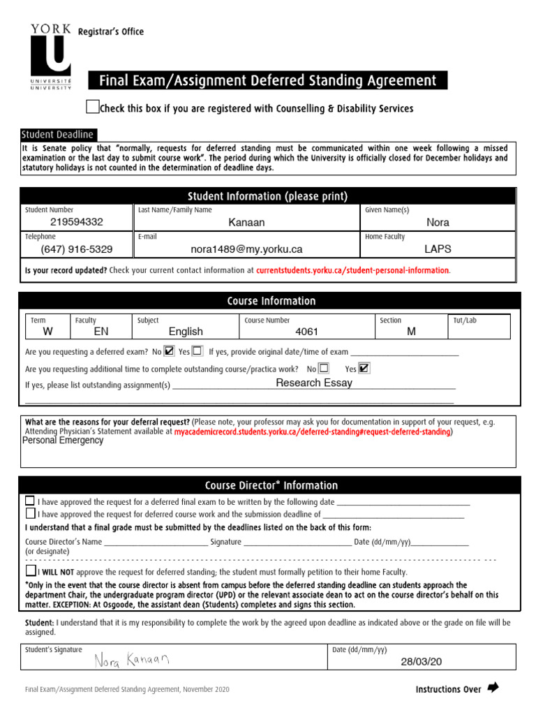 Final Exam Deferred Standing Agreement | PDF | Justice | Crime & Violence