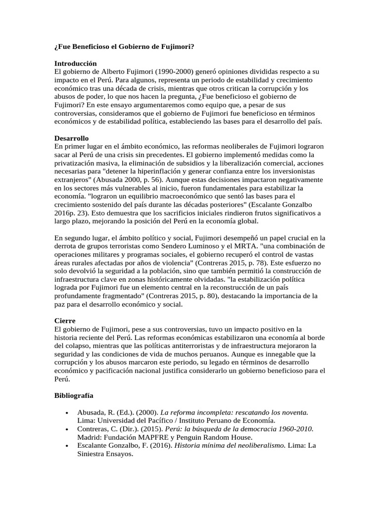 Fue Beneficioso El Gobierno de Fujimori, Si | PDF | Perú | Economias