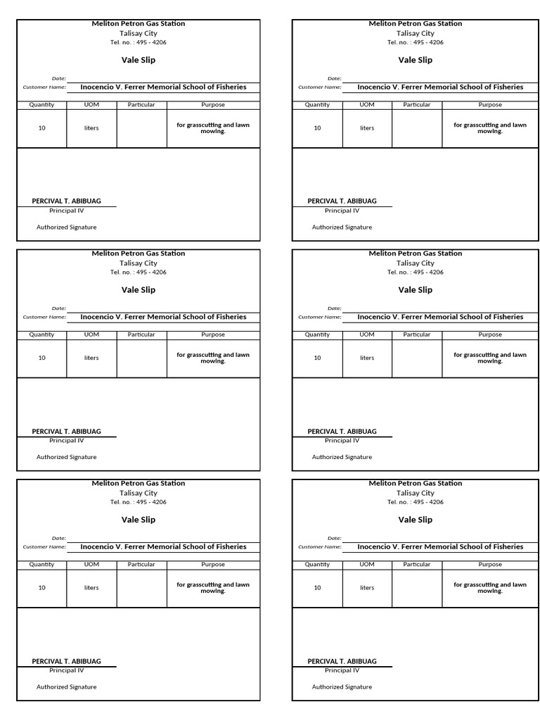 Vale Slip for Inocencio V. Ferrer School | PDF | Grass | Agricultural Land