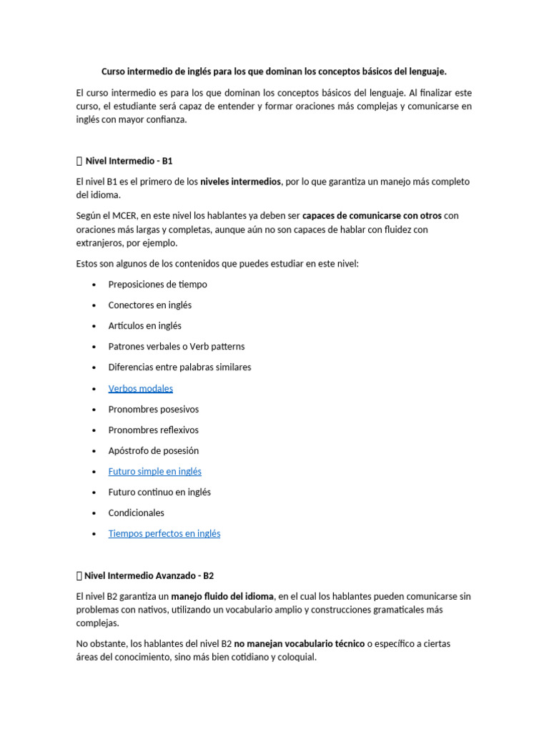 Curso de Inglés Intermedio B1-B2 PDF | PDF