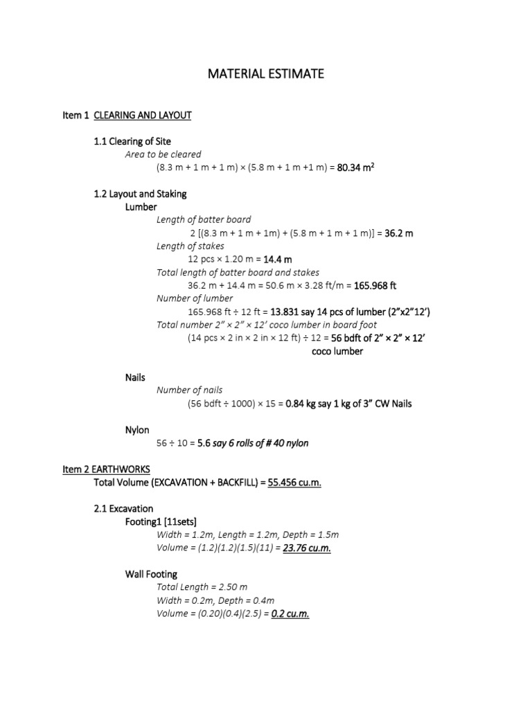 Construction Material Estimate Breakdown | PDF | Cement | Framing ...