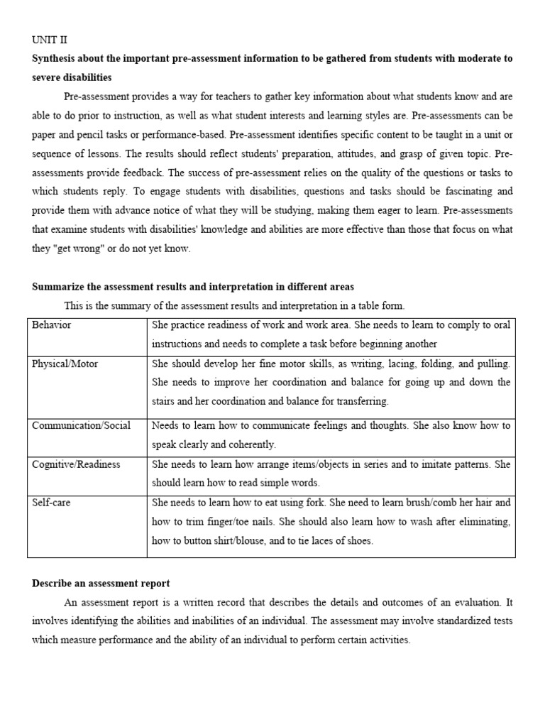 Pre-Assessment Strategies for Students with Disabilities | PDF ...